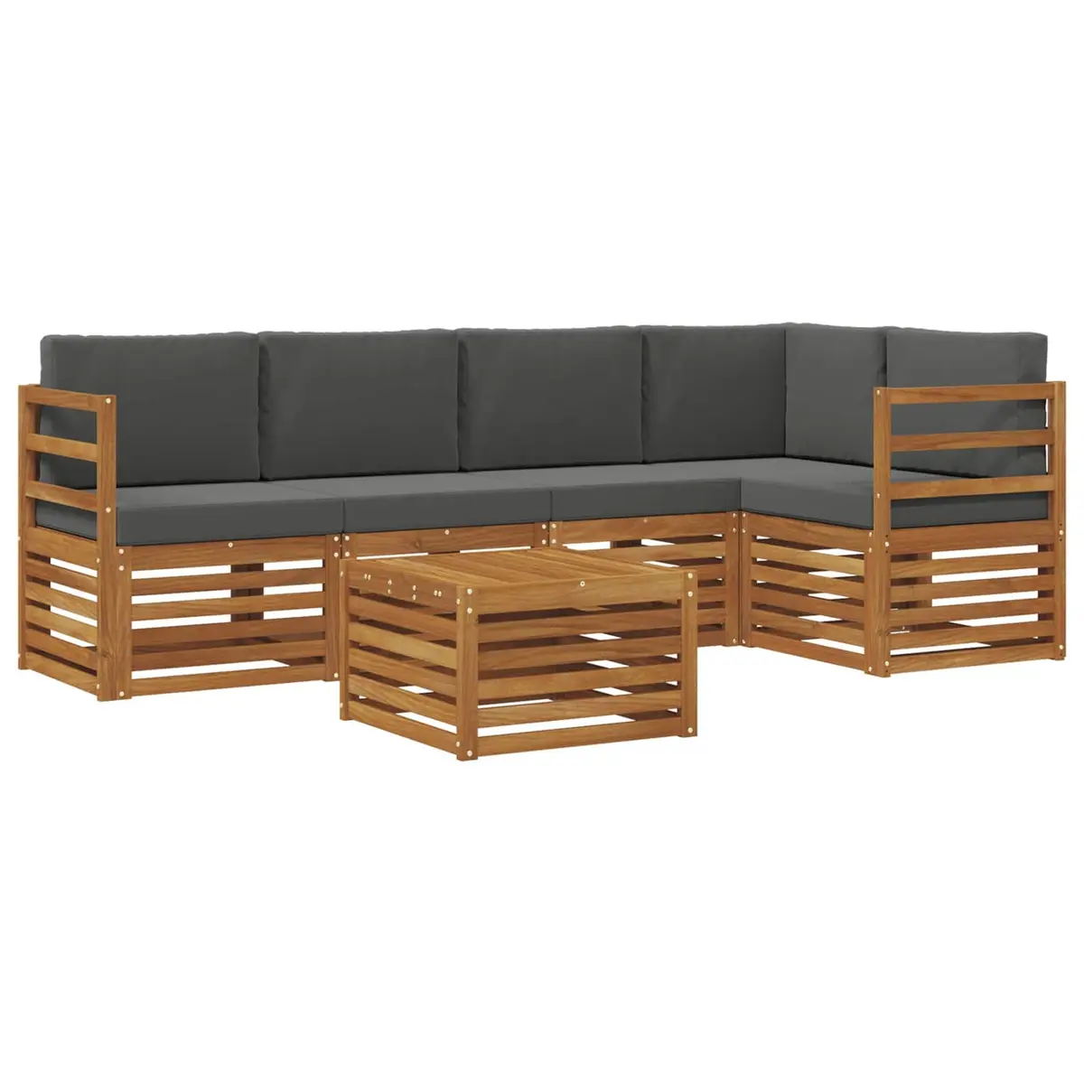 Sectional Sofa Set Solid Acacia Wood Modular 6 Piece Outdoor Garden Furniture Natural and Anthracite