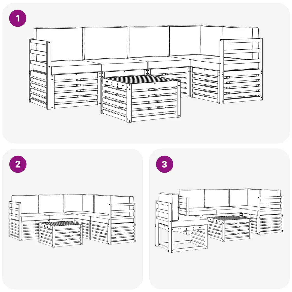 Sectional Sofa Set Solid Acacia Wood Modular 6 Piece Outdoor Garden Furniture Natural and Anthracite
