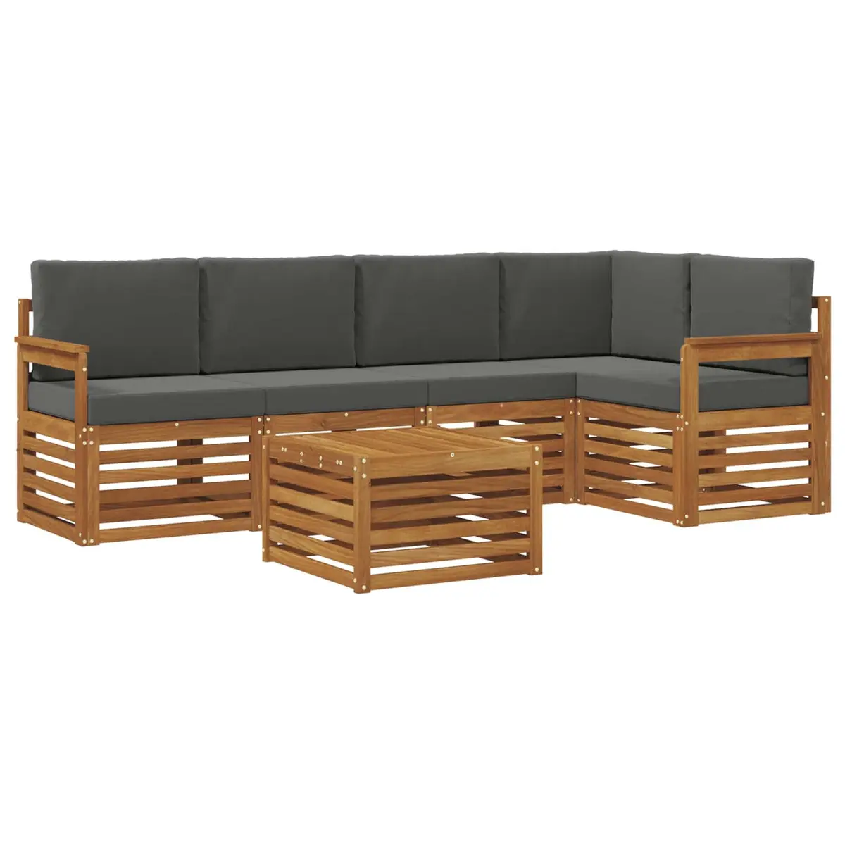 Outdoor Sectional Sofa Set Modular Solid Acacia Wood 6 Piece Natural Anthracite