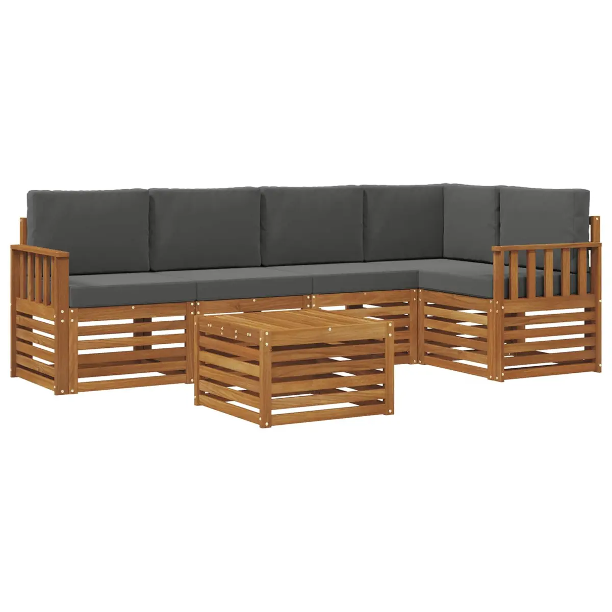 Sectional Sofa Set Modular Solid Acacia Wood 6 Piece Outdoor Furniture Natural Anthracite
