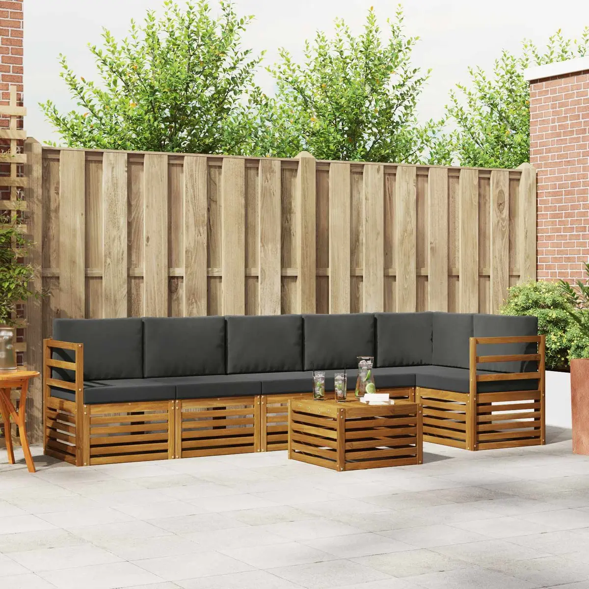 Sectional Sofa Set Solid Acacia Wood 7 Piece Outdoor Garden Patio Furniture Modular Natural Brown