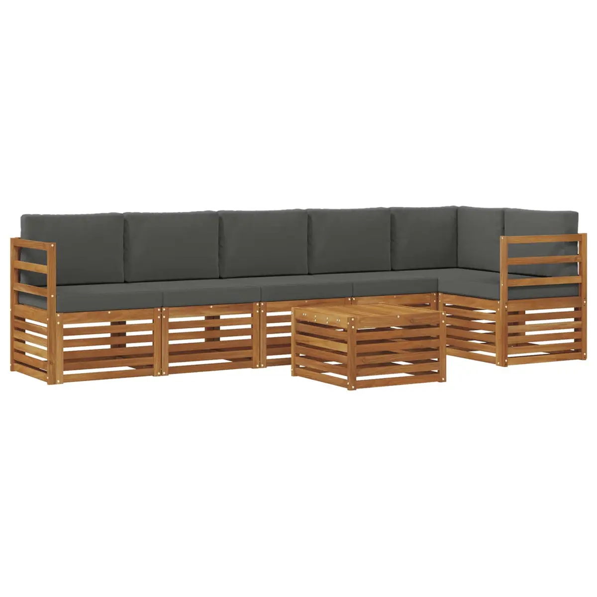 Sectional Sofa Set Solid Acacia Wood 7 Piece Outdoor Garden Patio Furniture Modular Natural Brown