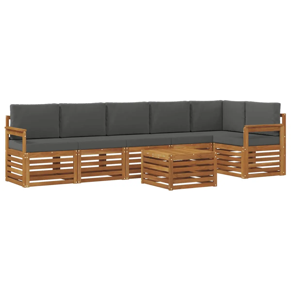 Sectional Sofa Set Solid Acacia Wood 7 Piece Outdoor Garden Patio Furniture Natural Anthracite