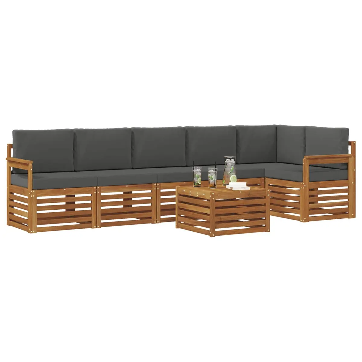 Sectional Sofa Set Solid Acacia Wood 7 Piece Outdoor Garden Patio Furniture Natural Anthracite