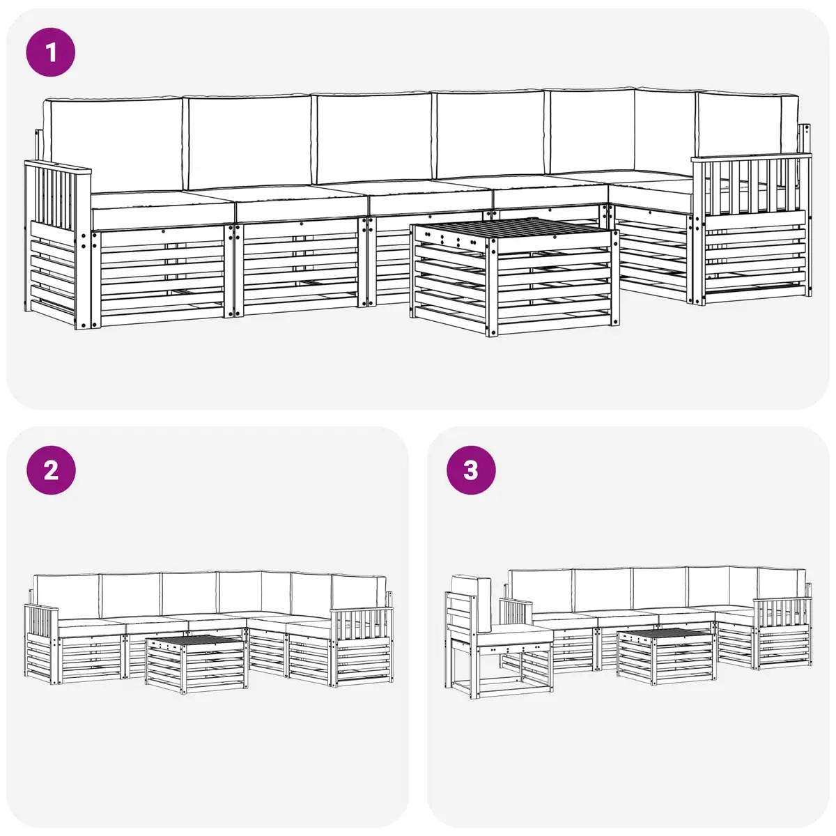 Sectional Sofa Set 7 Piece Outdoor Garden Patio Furniture Modular Rearrangeable