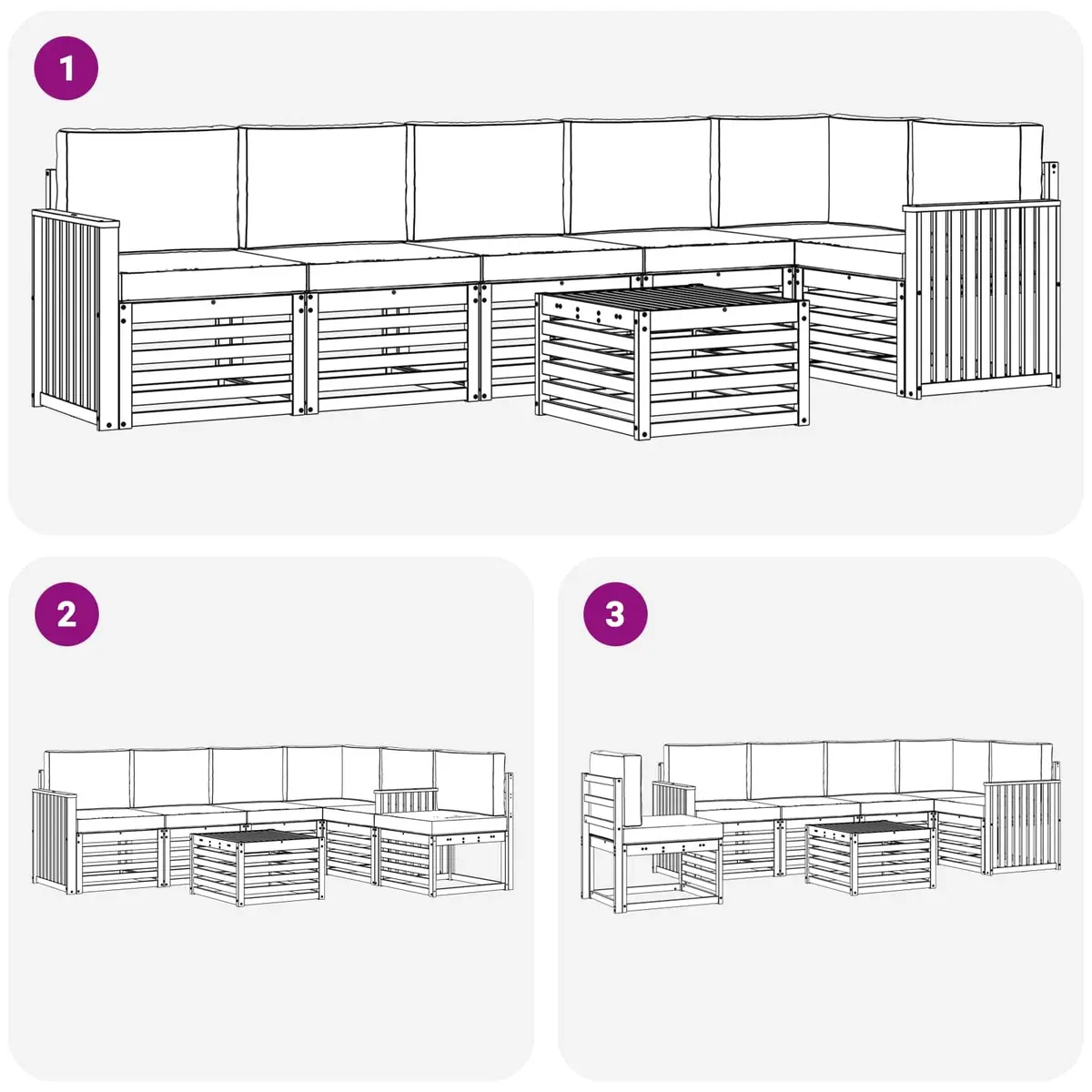 Outdoor Sofa Set 7 Piece Modular Acacia Wood Natural Anthracite Garden Patio Furniture