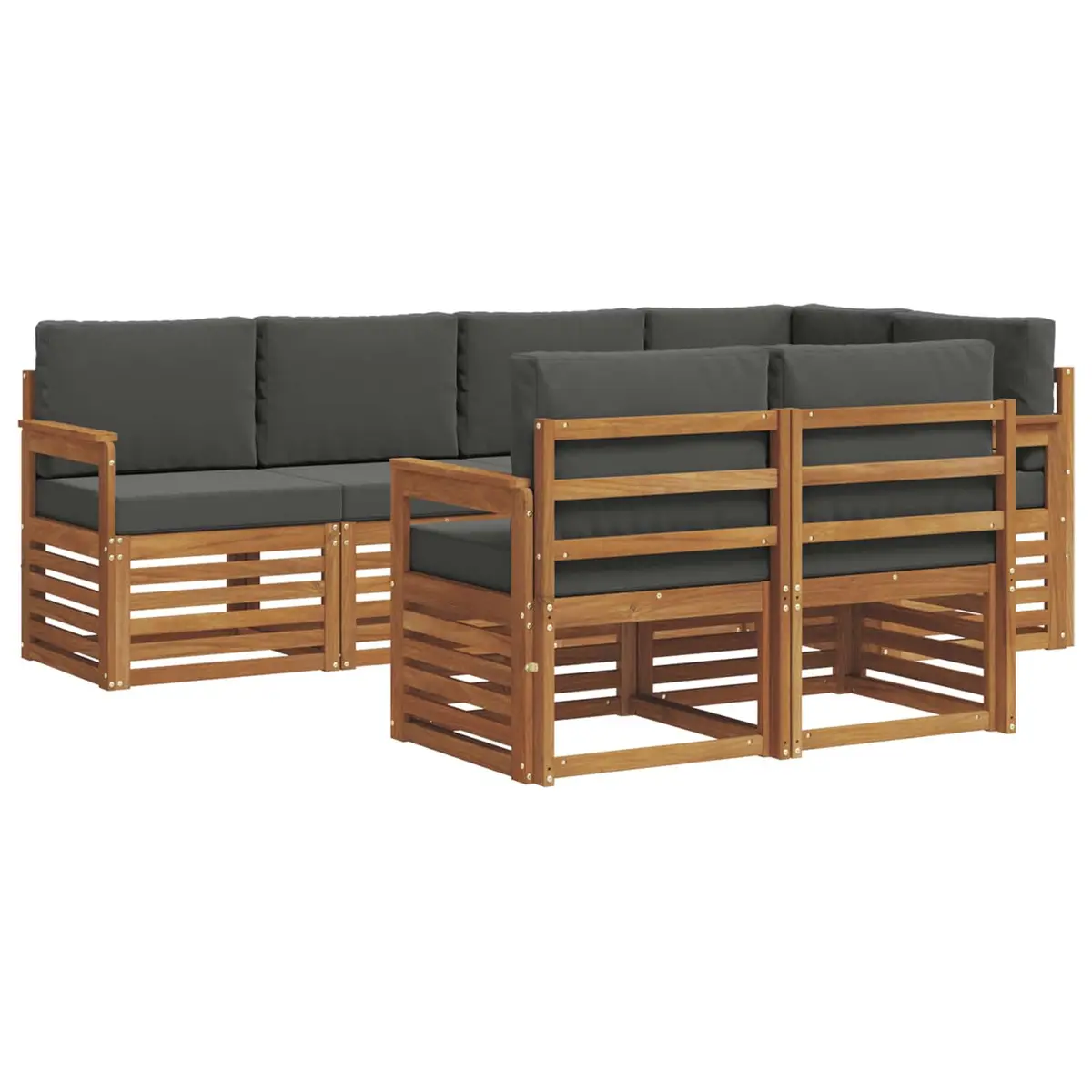 Sectional Sofa Set Solid Acacia Wood 7 Piece Modular Outdoor Garden Furniture Natural Anthracite