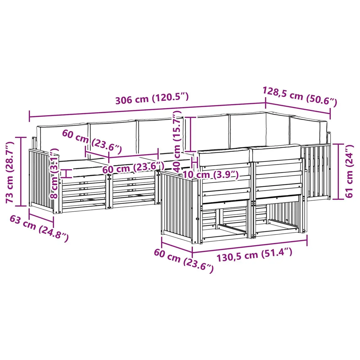 Outdoor Sofa Set 8 Pieces Natural Anthracite Solid Wood Garden Furniture Modular