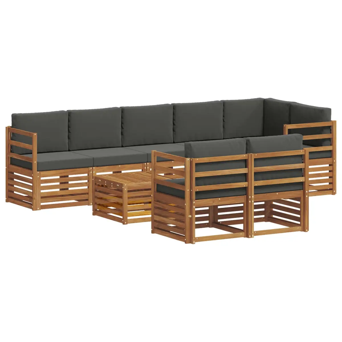9 Piece Outdoor Sectional Sofa Set Modular Solid Acacia Wood Natural and Anthracite