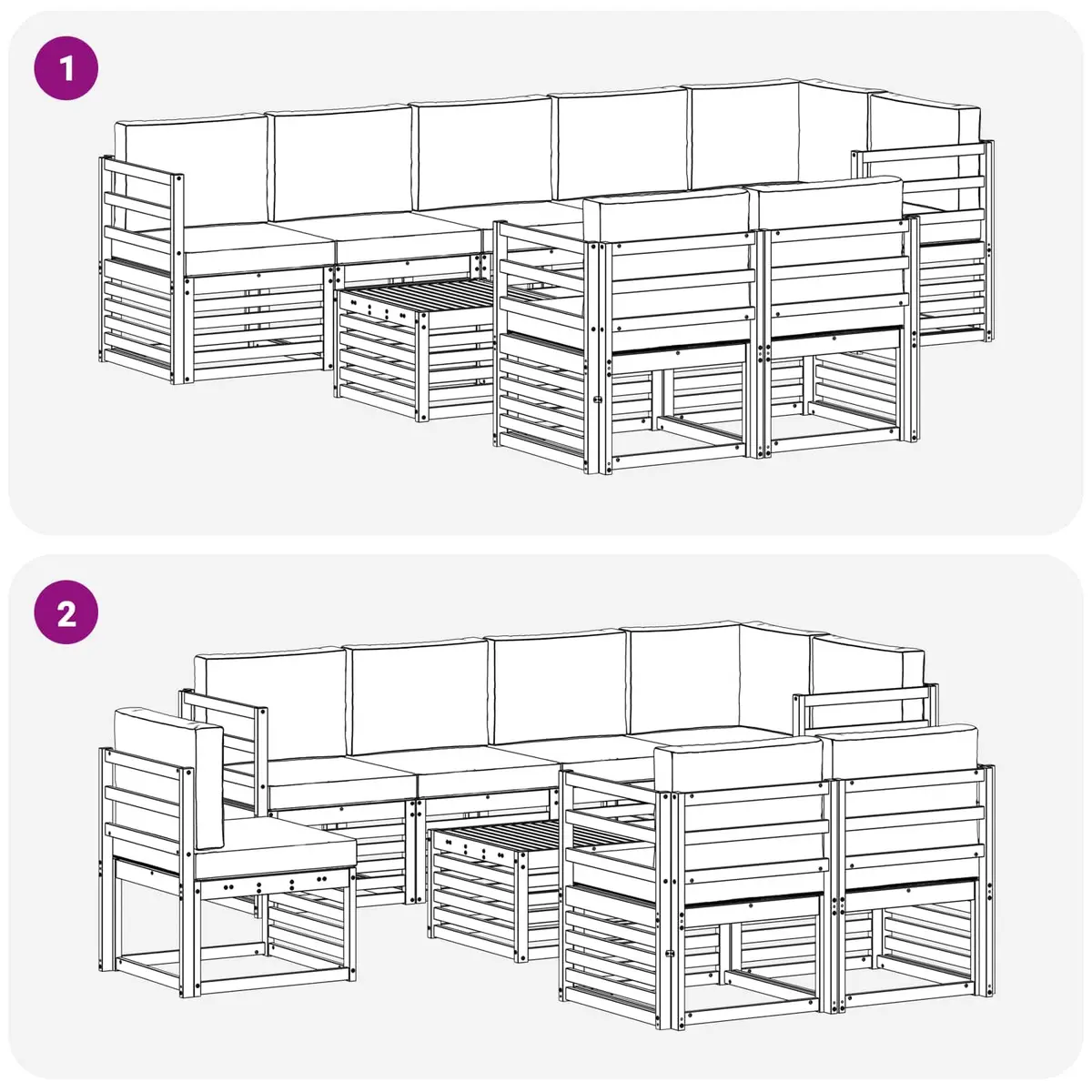 9 Piece Outdoor Sectional Sofa Set Modular Solid Acacia Wood Natural and Anthracite