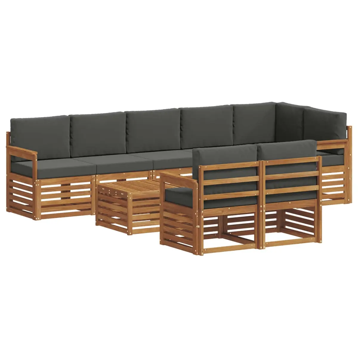 Outdoor Sectional Sofa Set Solid Acacia Wood 9 Piece Modular Garden Furniture Natural Anthracite