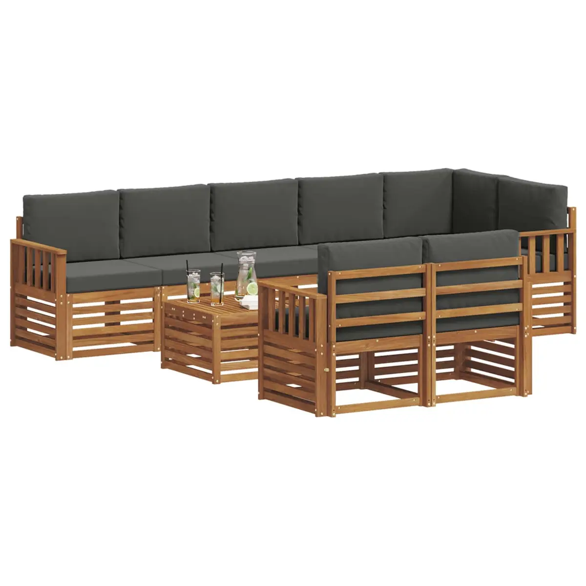 9 Piece Outdoor Sectional Sofa Set Modular Solid Acacia Wood Natural Anthracite