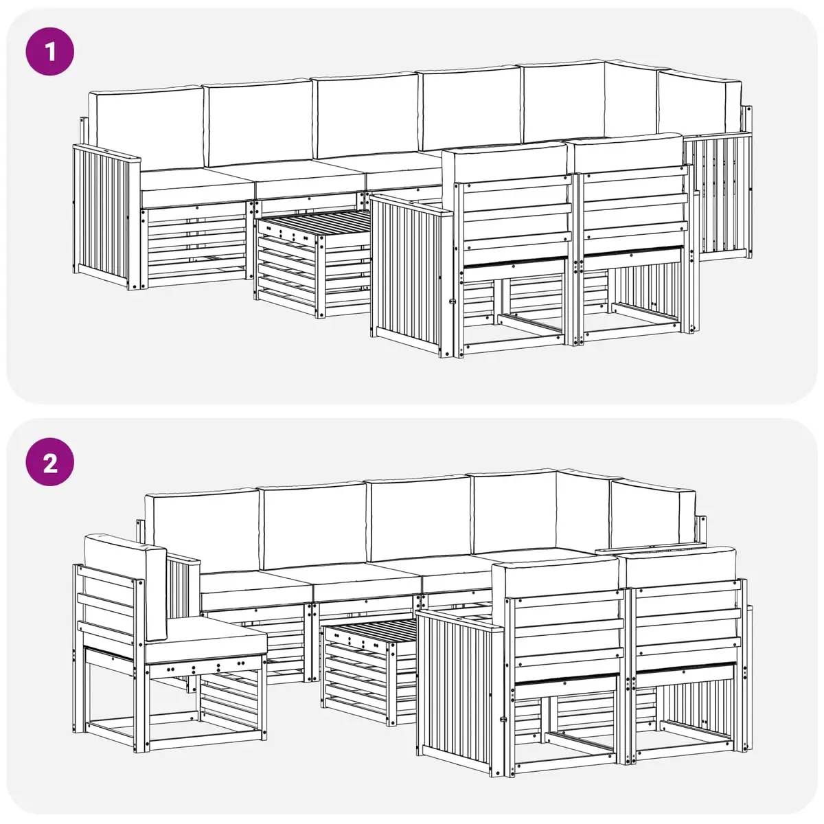 Outdoor Sectional Sofa Set 9 pcs Modular Garden Furniture Solid Acacia Wood