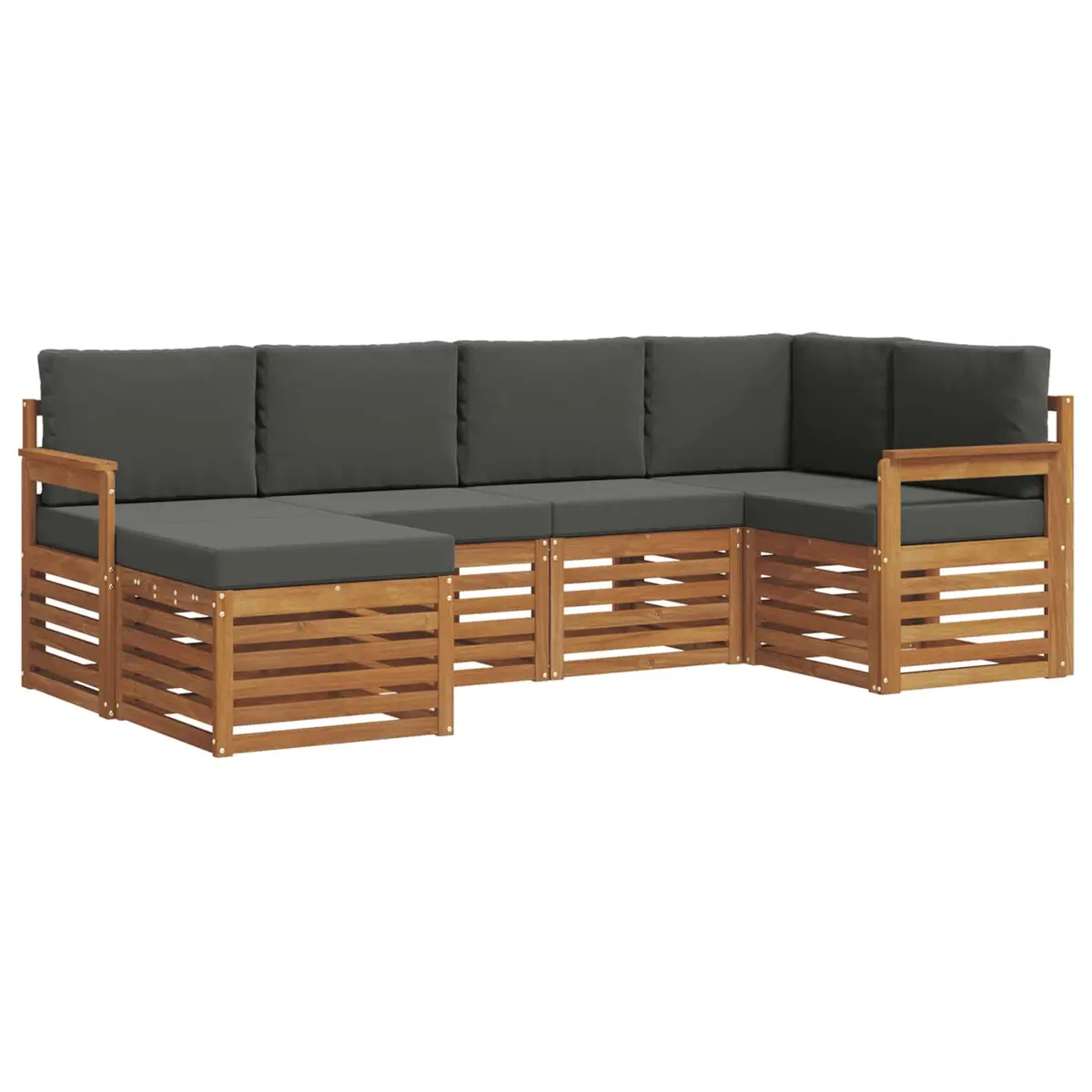 Outdoor Sectional Sofa Set Solid Acacia Wood Modular 6 Piece Natural Anthracite