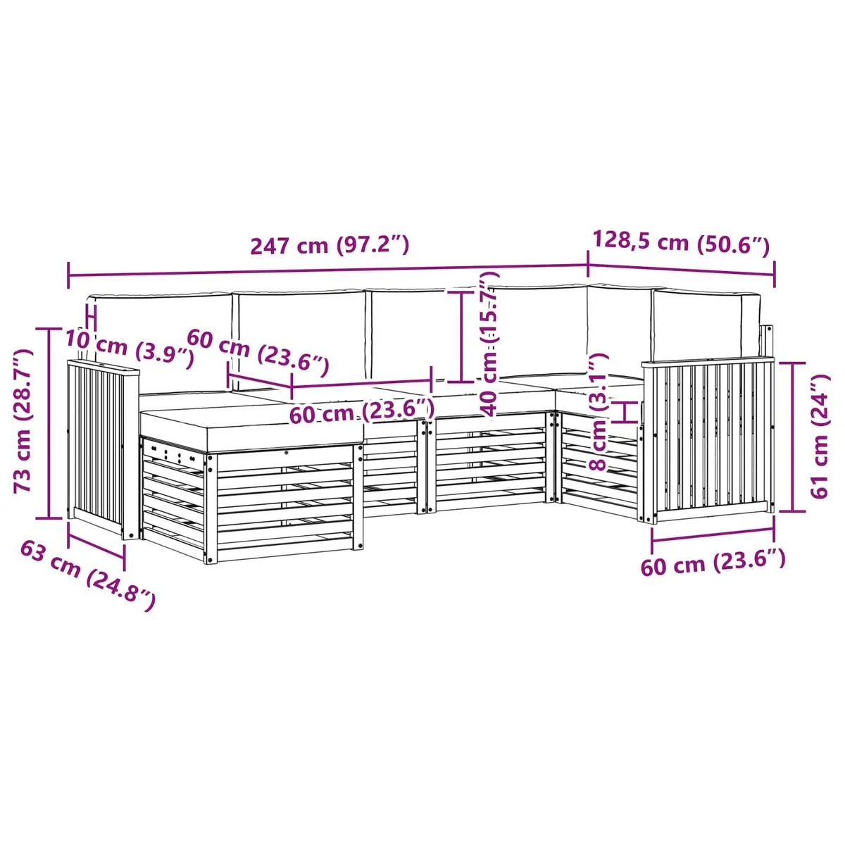 Sectional Sofa Set 6 Pieces Outdoor Garden Furniture Natural Anthracite Modular