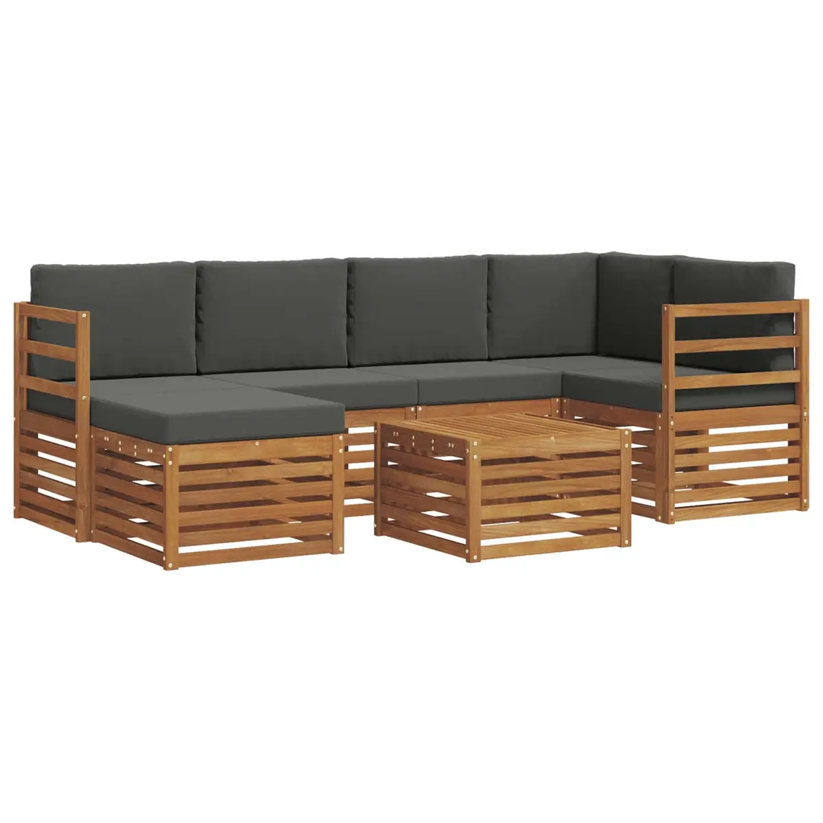 Outdoor Furniture Sectional Sofa Set Natural Acacia Wood 7 Pieces Garden Patio Lounging