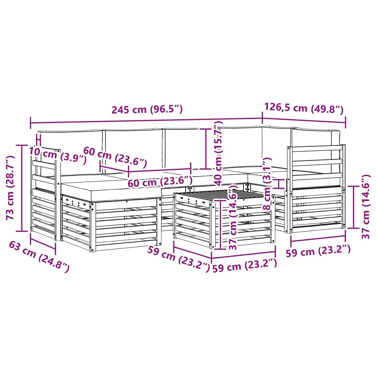 Outdoor Furniture Sectional Sofa Set Natural Acacia Wood 7 Pieces Garden Patio Lounging