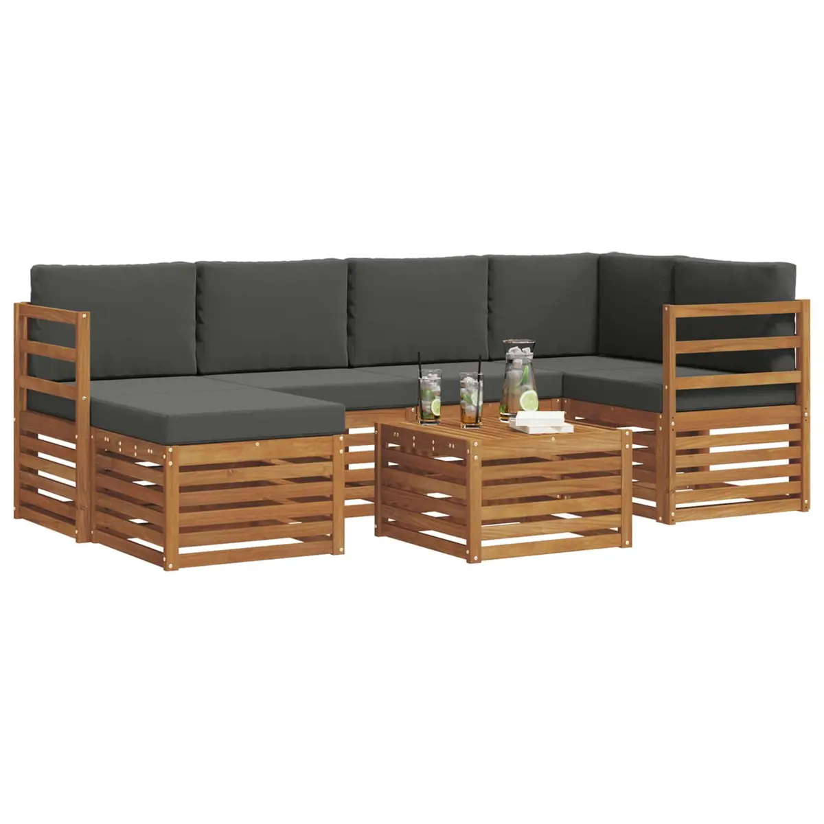 Outdoor Furniture Sectional Sofa Set Natural Acacia Wood 7 Pieces Garden Patio Lounging