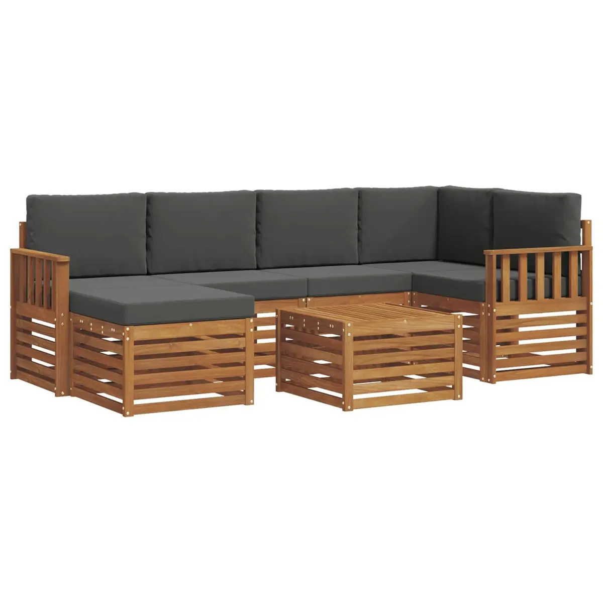 Sectional Sofa Set Solid Acacia Wood 7 Piece Natural Anthracite Outdoor Garden Furniture