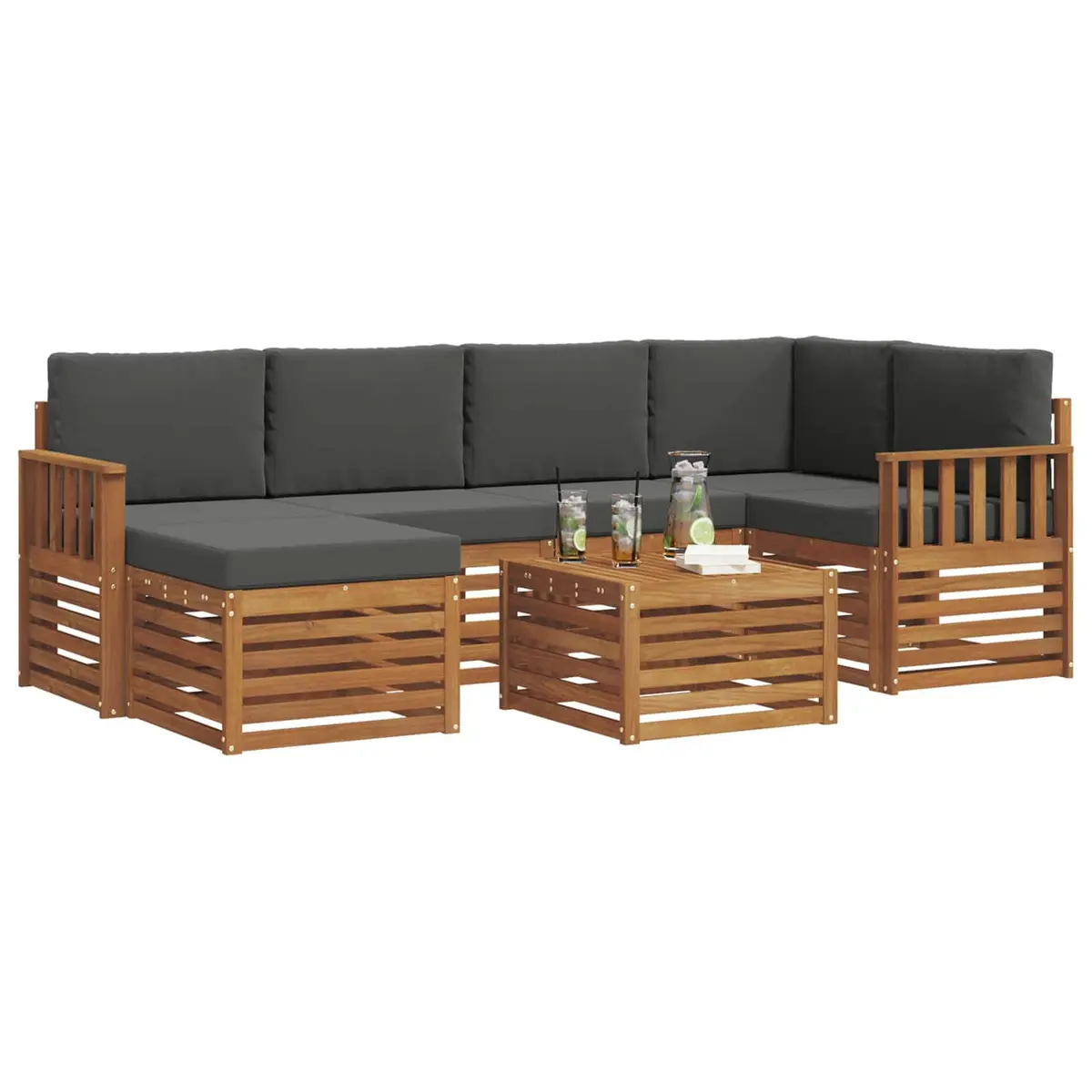 Sectional Sofa Set Solid Acacia Wood 7 Piece Natural Anthracite Outdoor Garden Furniture
