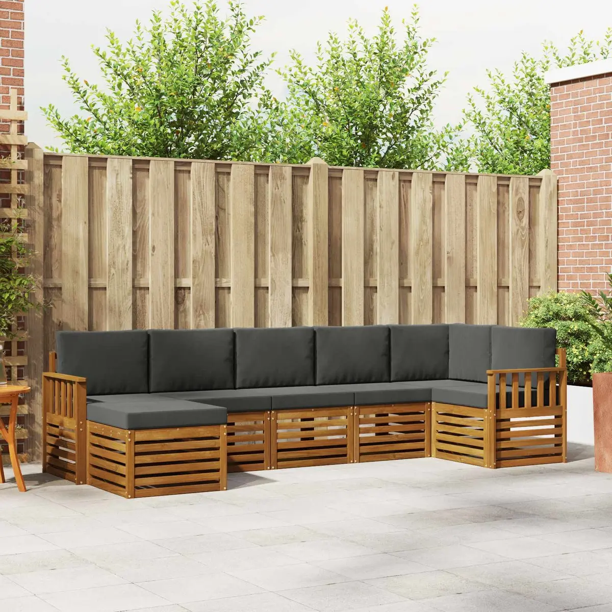 7 Piece Sectional Sofa Set Solid Acacia Wood Modular Outdoor Garden Furniture Natural Anthracite