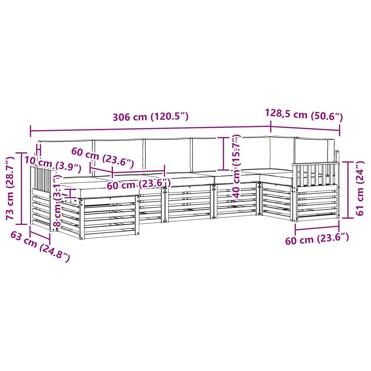 7 Piece Sectional Sofa Set Solid Acacia Wood Modular Outdoor Garden Furniture Natural Anthracite