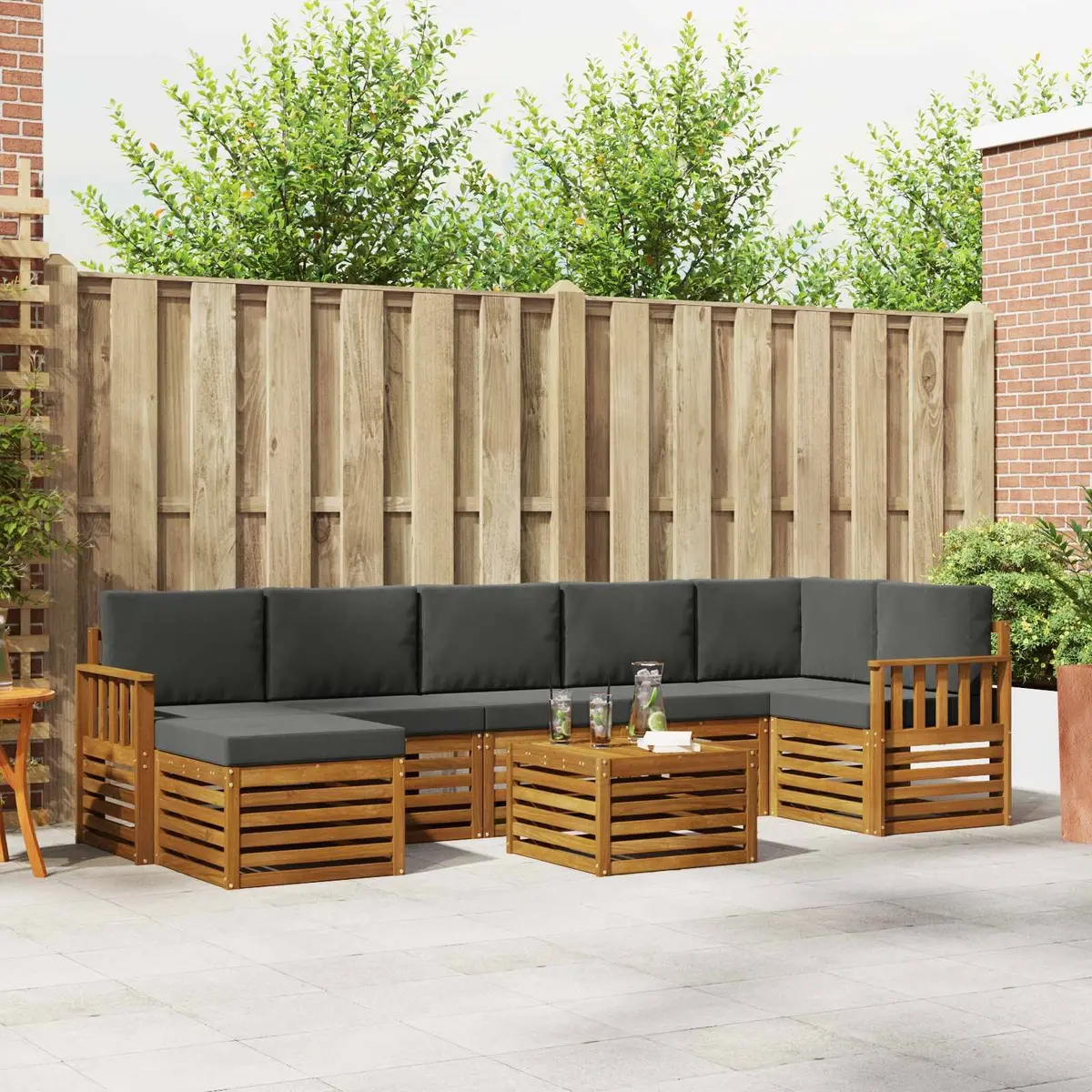 Outdoor Sofa Set 8 Pieces Garden Furniture Natural Anthracite Brown Seating