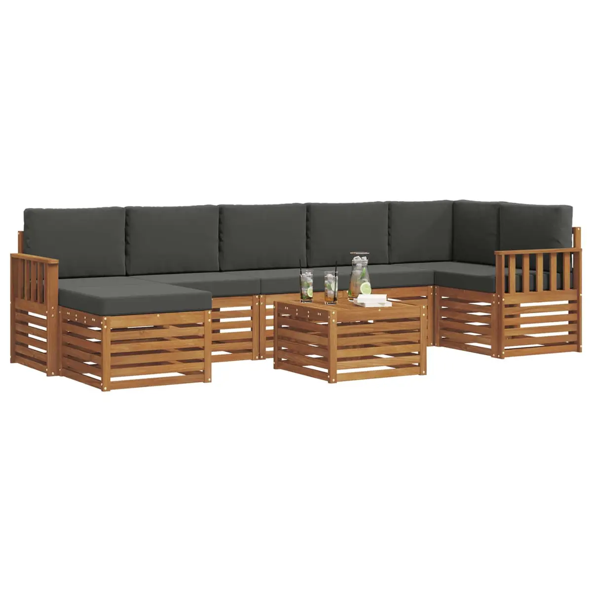 Outdoor Sofa Set 8 Pieces Garden Furniture Natural Anthracite Brown Seating