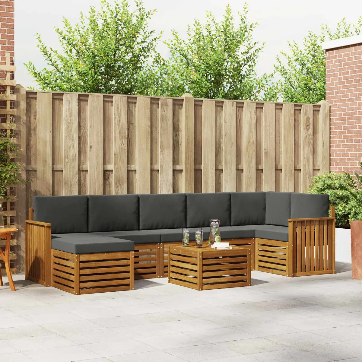 Modular Outdoor Sofa Set Solid Wood 8 Pieces Natural Anthracite Garden Patio Seating