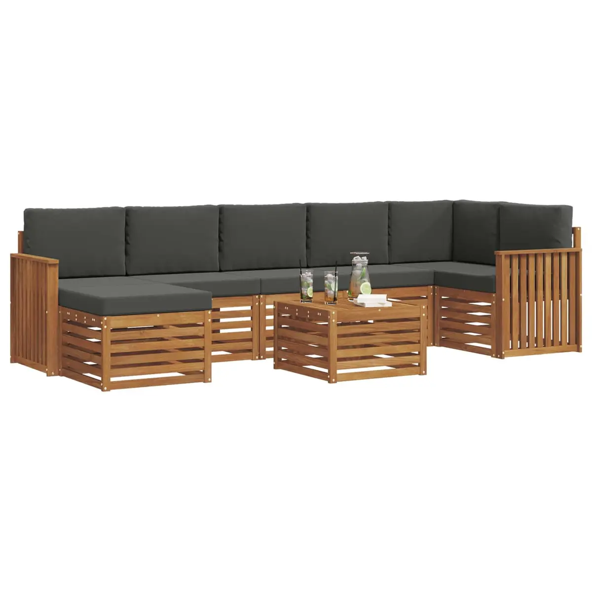 Modular Outdoor Sofa Set Solid Wood 8 Pieces Natural Anthracite Garden Patio Seating
