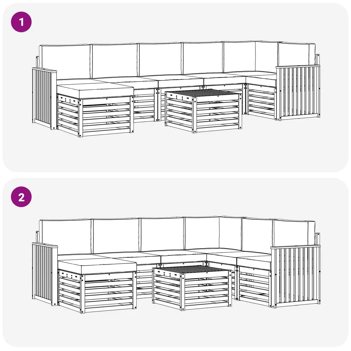 Modular Outdoor Sofa Set Solid Wood 8 Pieces Natural Anthracite Garden Patio Seating