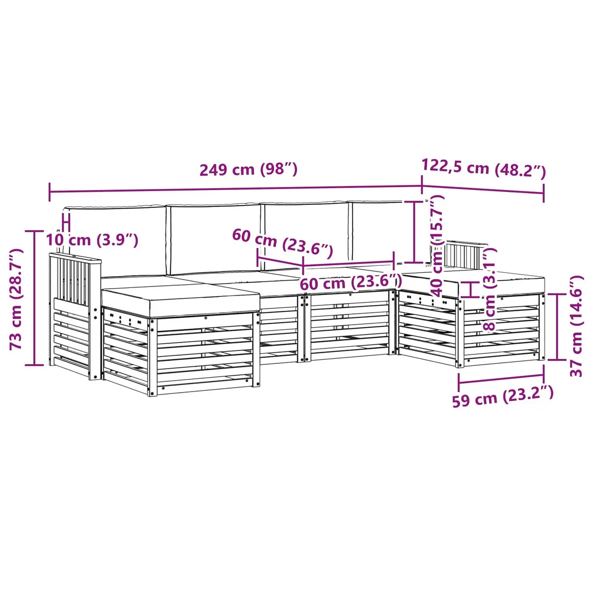 Modular Outdoor Sofa Set Acacia Wood 6 Piece Garden Patio Furniture Brown