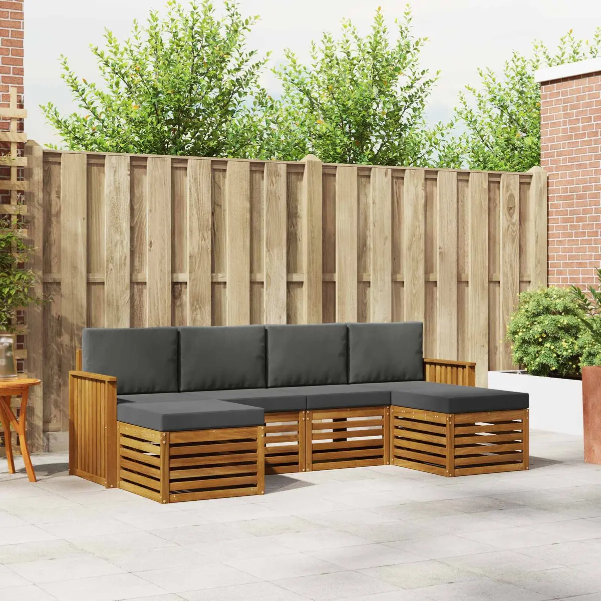Outdoor Sofa Set Modular Solid Acacia Wood 6 Piece Brown