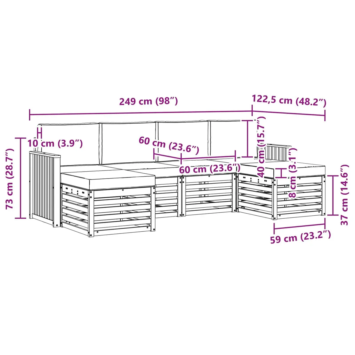 Outdoor Sofa Set Modular Solid Acacia Wood 6 Piece Brown