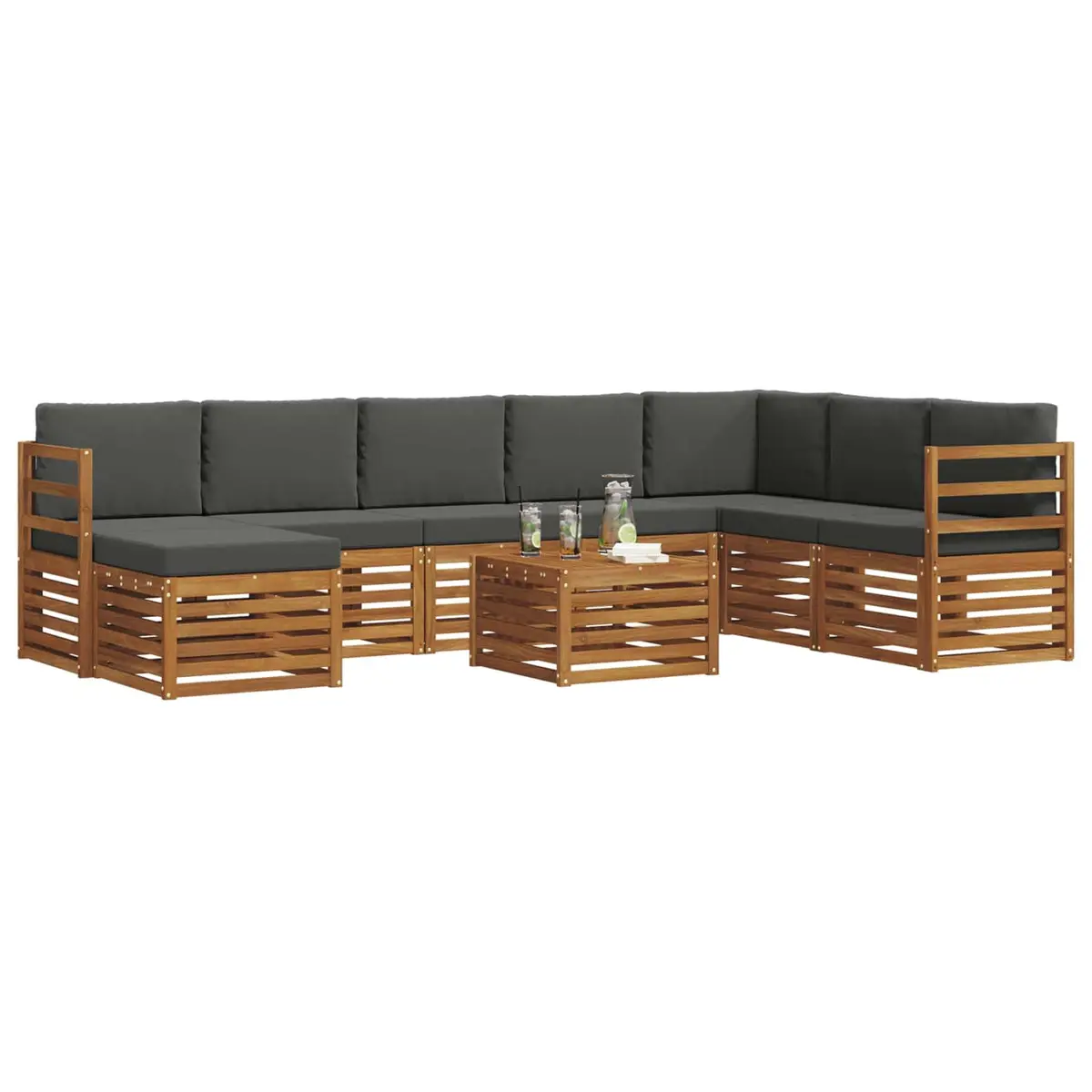 Outdoor Sofa Set 9 Pieces Garden Furniture Solid Wood Modular Lounge Seating