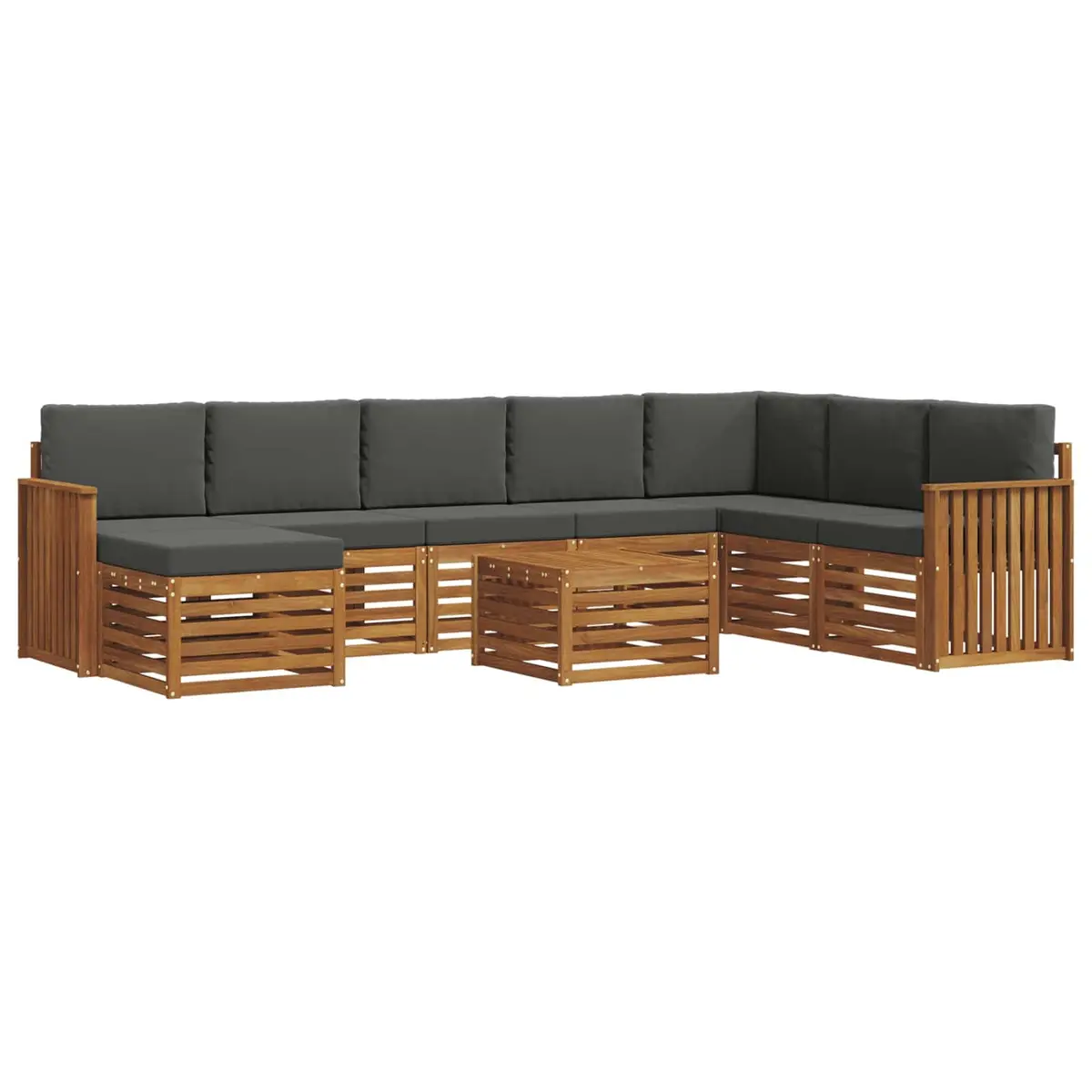 9PieceModularLoungeSetSolidAcaciaWoodWeatherResistantBrownGardenPatioFurniture