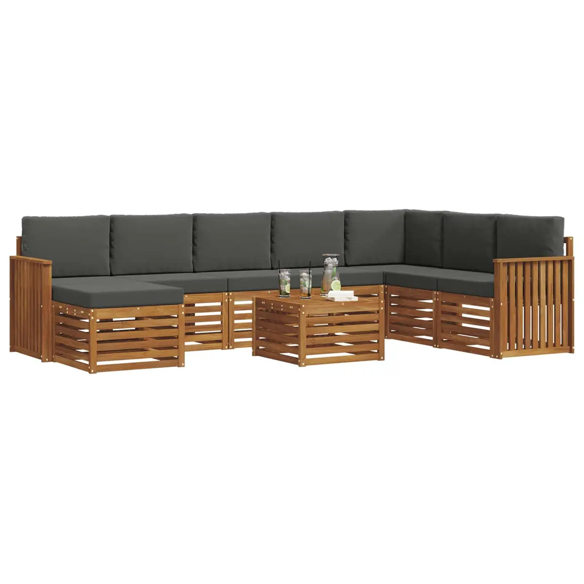 9PieceModularLoungeSetSolidAcaciaWoodWeatherResistantBrownGardenPatioFurniture