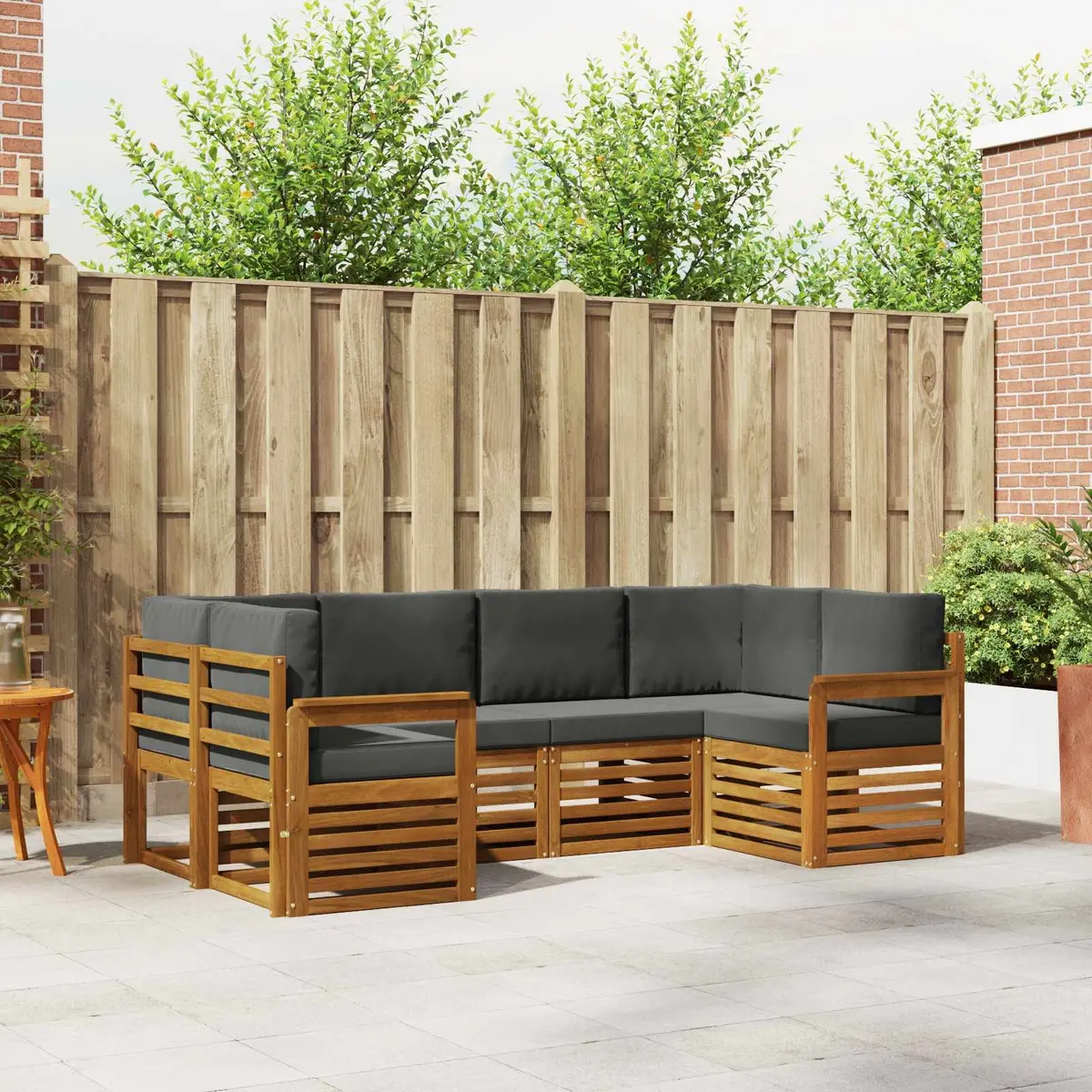 Sectional Sofa Set Solid Acacia Wood Modular 6 Pieces Brown Outdoor Garden Furniture
