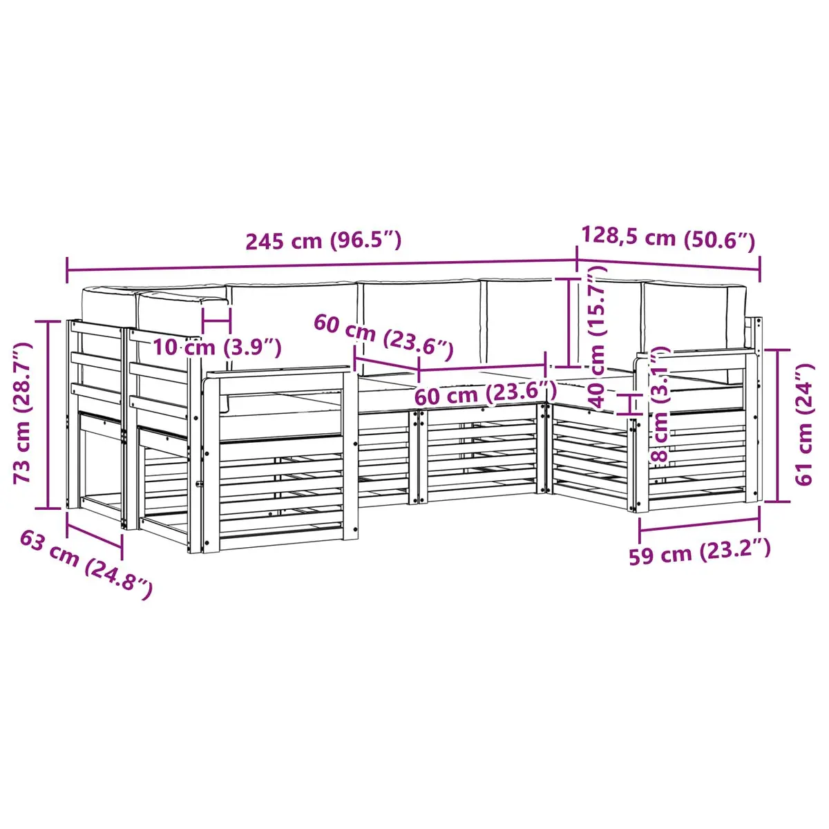 Sectional Sofa Set Solid Acacia Wood Modular 6 Pieces Brown Outdoor Garden Furniture