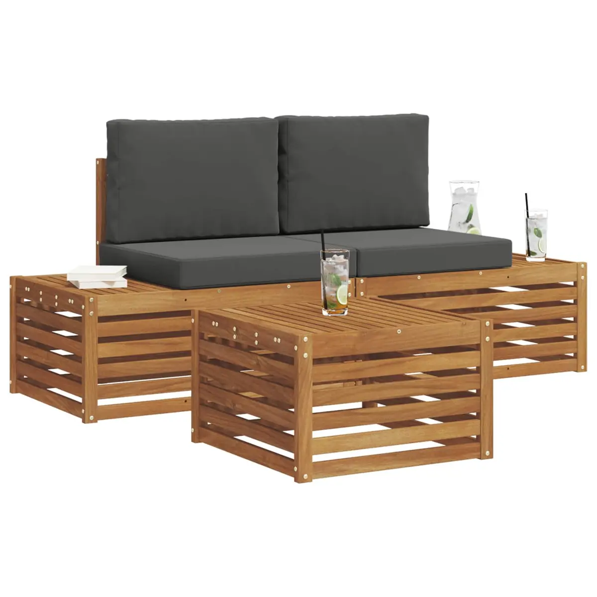 Outdoor Sectional Sofa Set Modern Garden Furniture Patio Seating Wood Natural