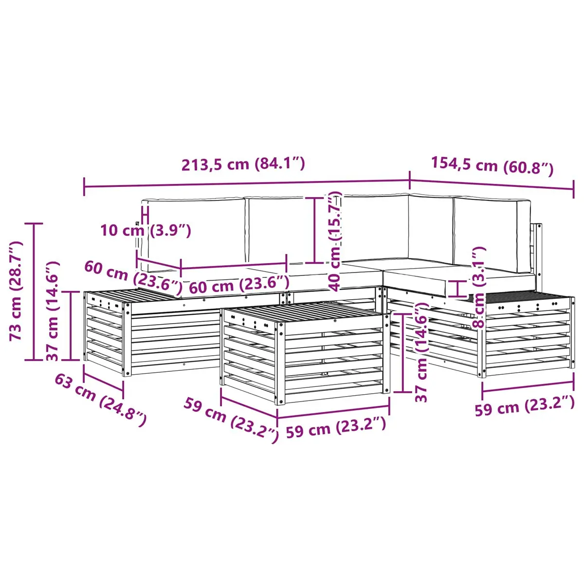 Outdoor Sectional Sofa Set Garden Furniture Modern Design Brown Natural