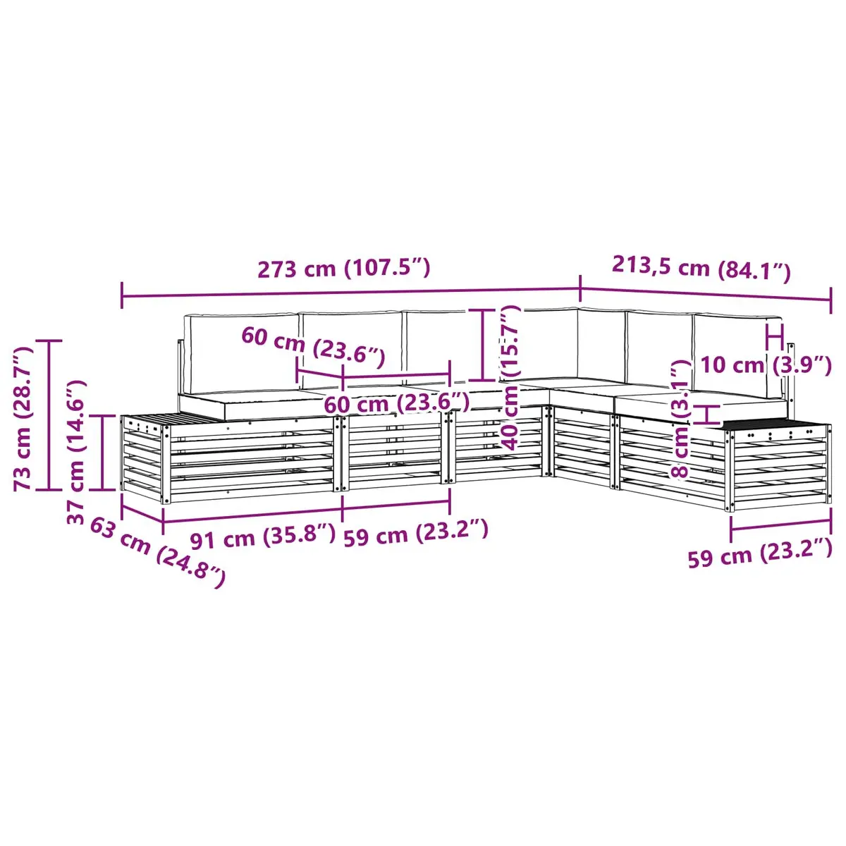 Outdoor Sectional Sofa Set Modern Garden Furniture Patio Seating Acacia Wood