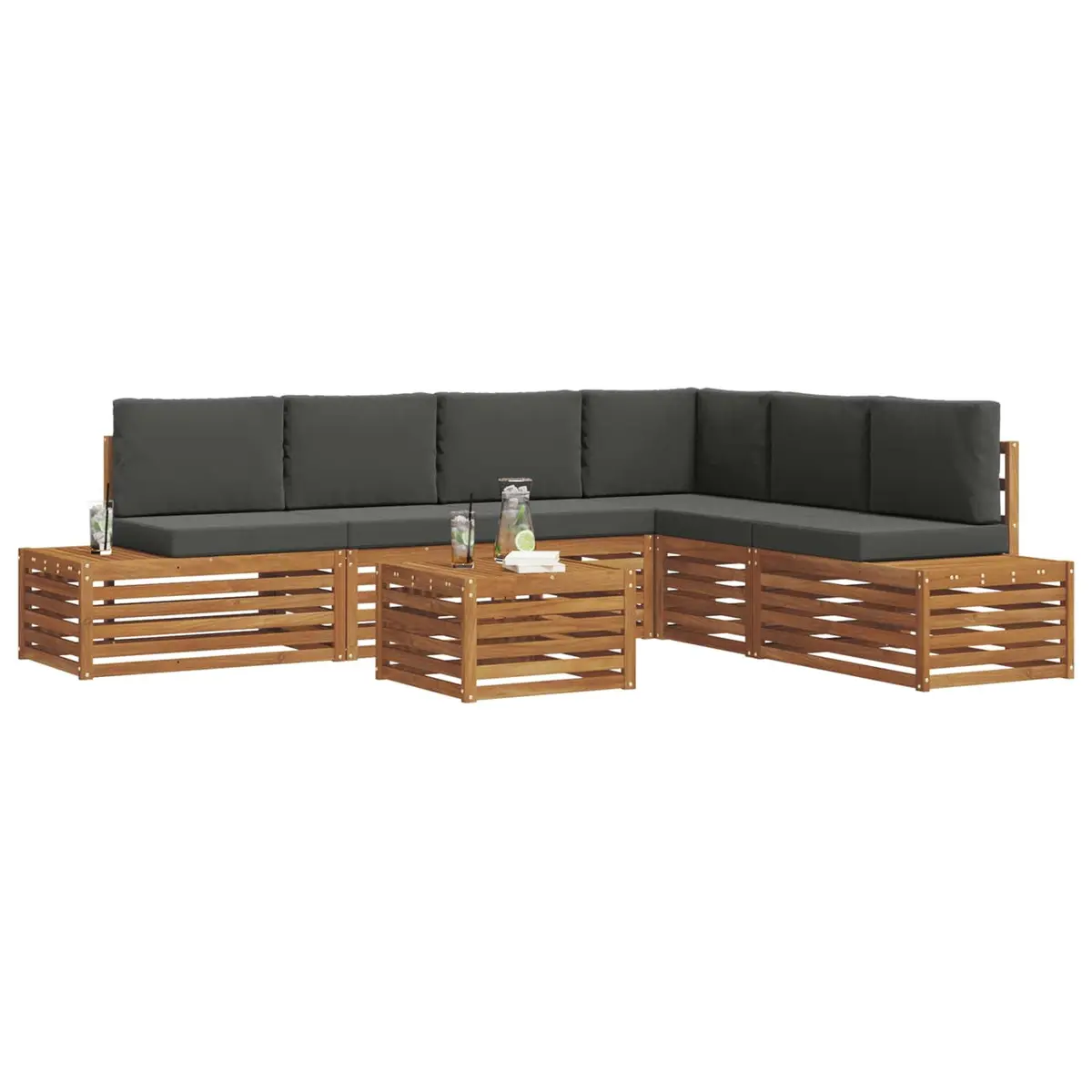 Outdoor Sectional Sofa Set Modular Solid Acacia Wood 7 Piece Brown