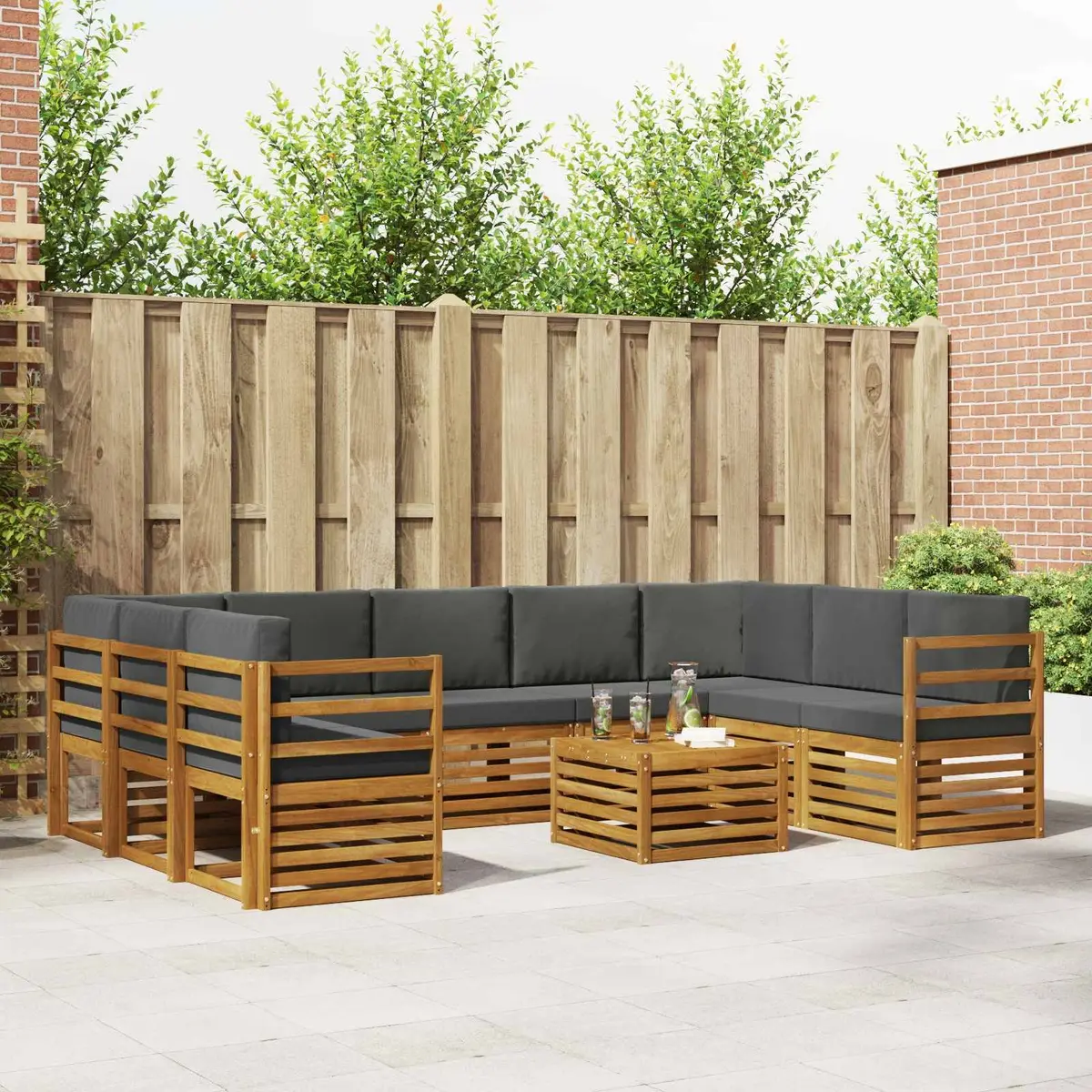 10 Piece Outdoor Sofa Set Modular Solid Acacia Wood Natural Brown