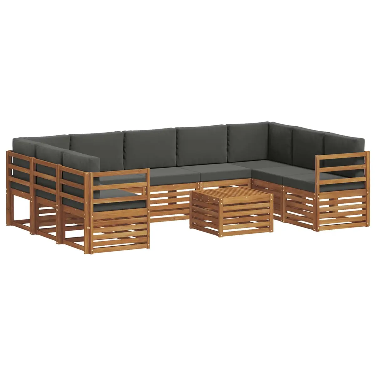 10 Piece Outdoor Sofa Set Modular Solid Acacia Wood Natural Brown
