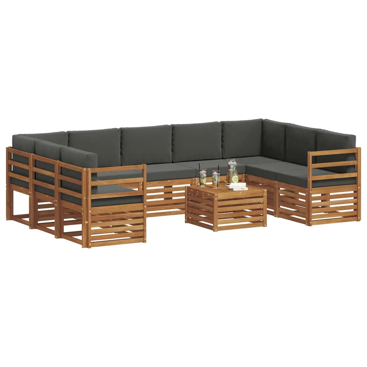 10 Piece Outdoor Sofa Set Modular Solid Acacia Wood Natural Brown