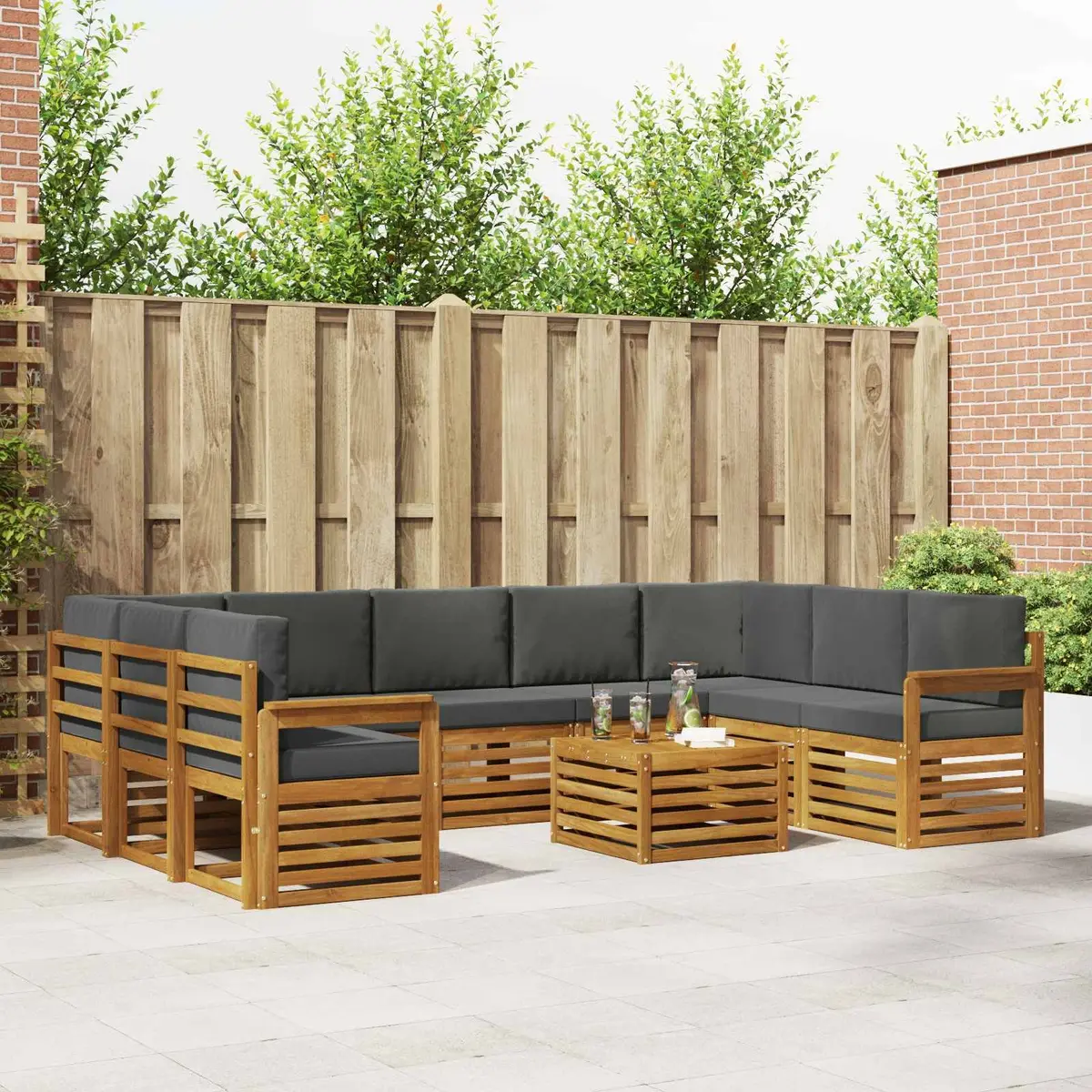 Outdoor Sofa Sets 10 Piece Solid Acacia Wood Garden Furniture Brown Anthracite