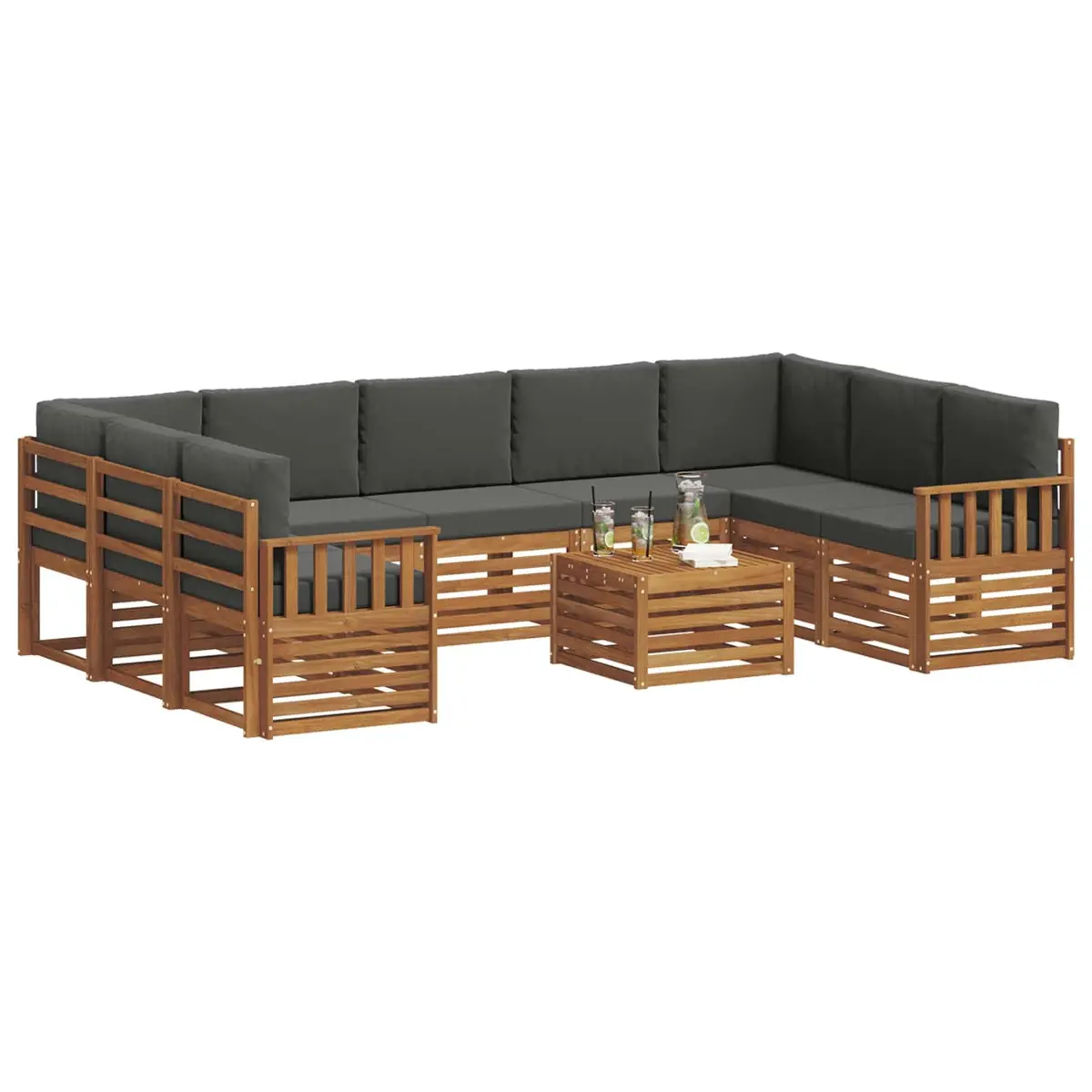 10-Piece Acacia Wood Sofa Set for Outdoor Use