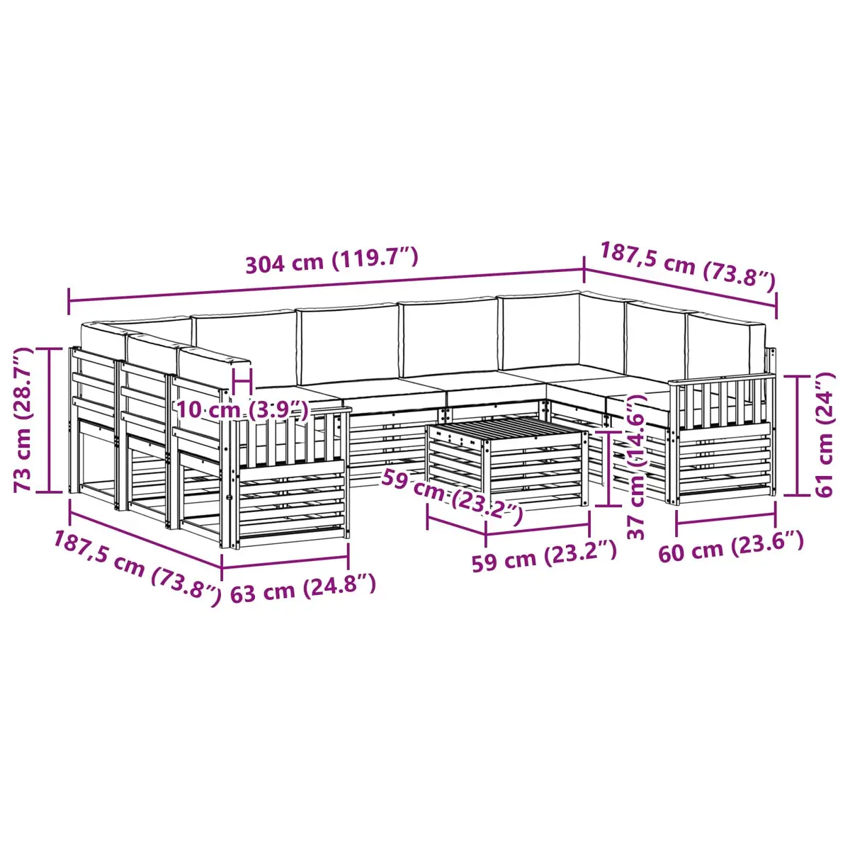 10-Piece Acacia Wood Sofa Set for Outdoor Use