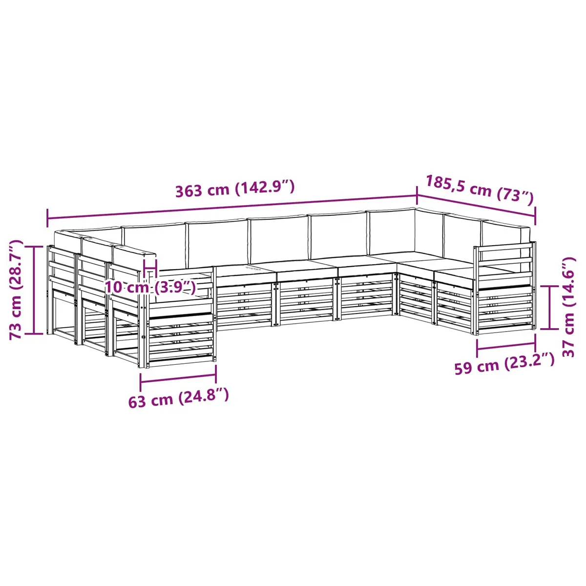 Outdoor Sectional Sofa Set 10 Pieces Garden Patio Furniture Modular Lounge